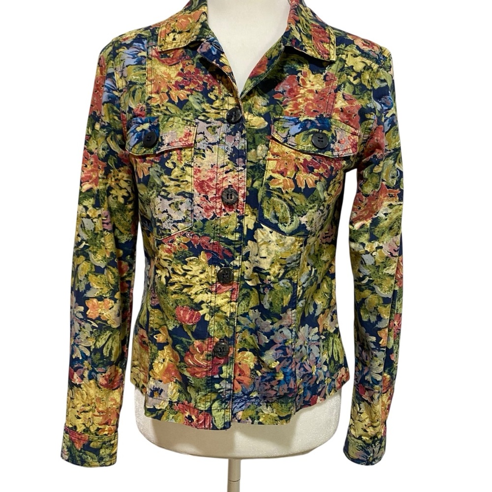 Coldwater Creek Yellow and Blue Blazer Structured Floral Jacket - Picture 16 of 17